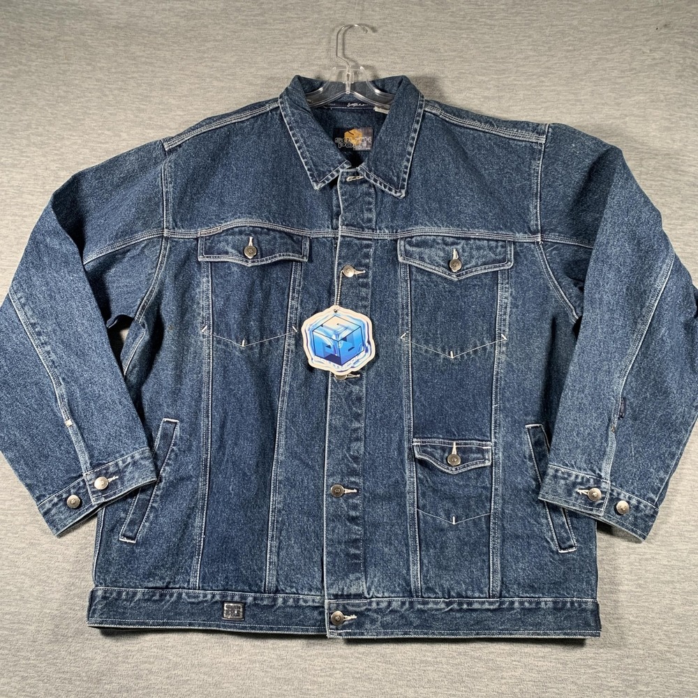 Vintage South Pole Jacket Mens 2XL Blue Denim Button Pockets Hong Kong 3B37T